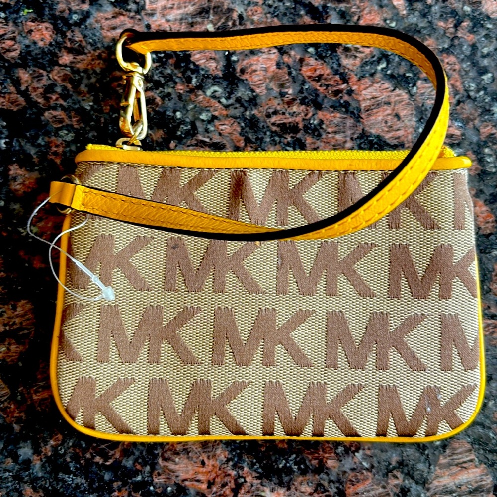 Michael Kors, brown and yellow wristlet. Never used.